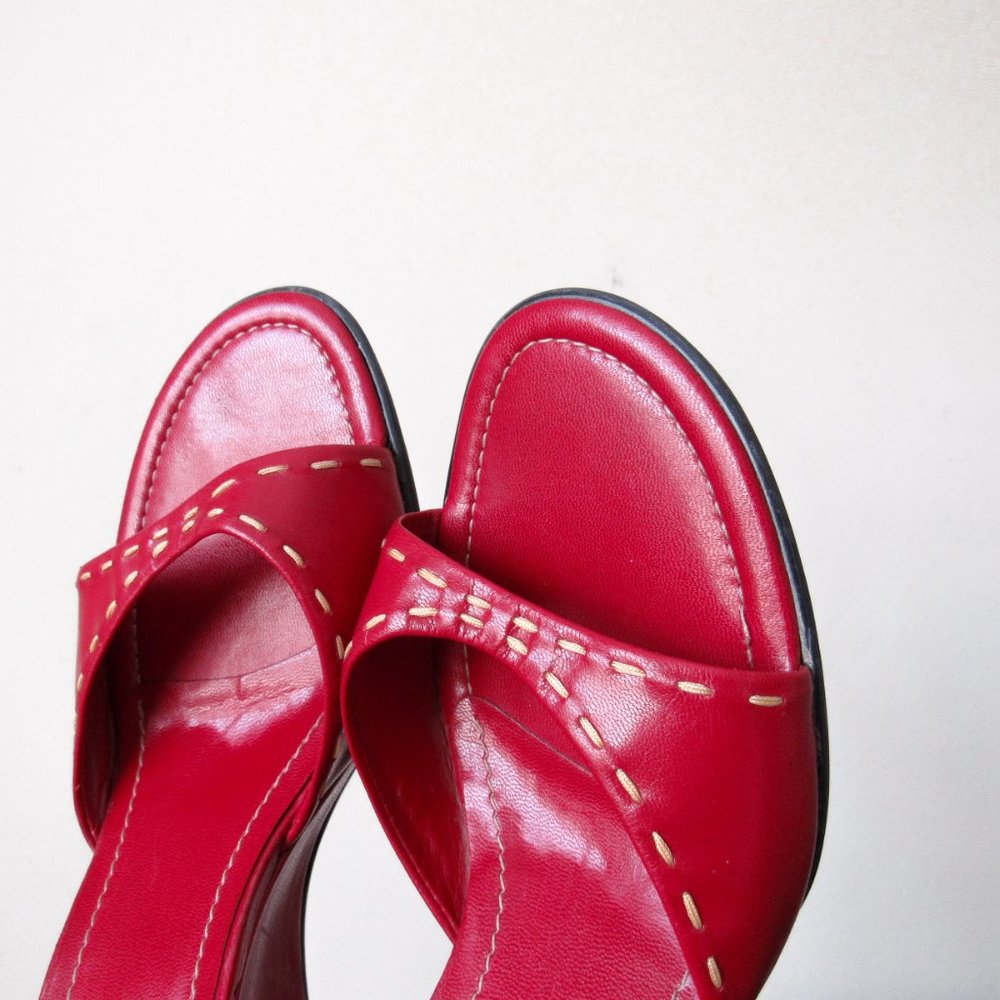 FRANCO SARTO Red Ankle Strap Wedge Heels Open Toe Sandals Sexy Chic Pair! - Picture 5 of 13